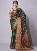 Organza Green Traditional Wear Zari Work Saree